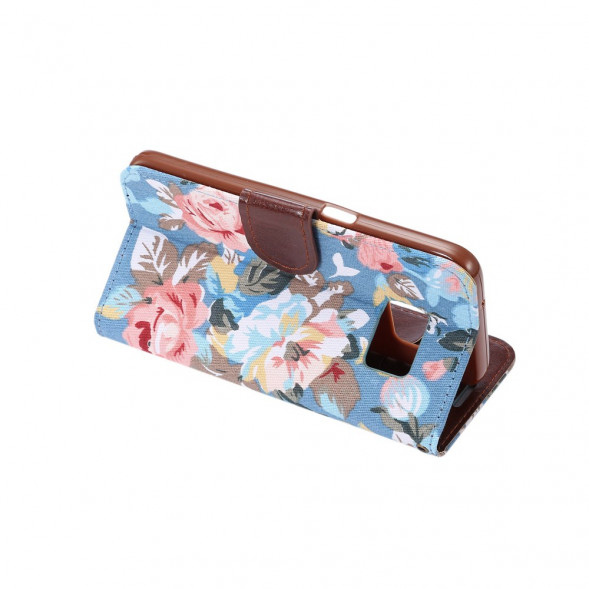 Чехол книжка с цветами для Samsung Galaxy S7 (SM-G930) (Голубой)