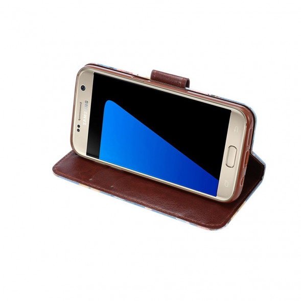 Чехол книжка с цветами для Samsung Galaxy S7 (SM-G930) (Голубой)