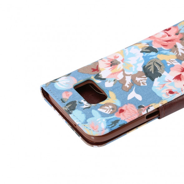 Чехол книжка с цветами для Samsung Galaxy S7 (SM-G930) (Голубой)
