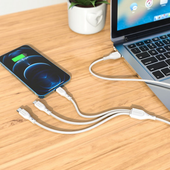 Кабель зарядки Borofone BX66 Wide way 3 в 1 Lightning, MicroUSB, Type-C, 2.4A, 1м (белый)