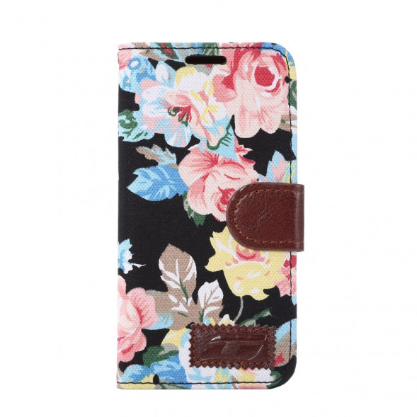 Чехол книжка с цветами для Samsung Galaxy S7 (SM-G930) (Черный)