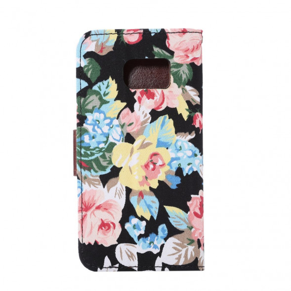 Чехол книжка с цветами для Samsung Galaxy S7 (SM-G930) (Черный)