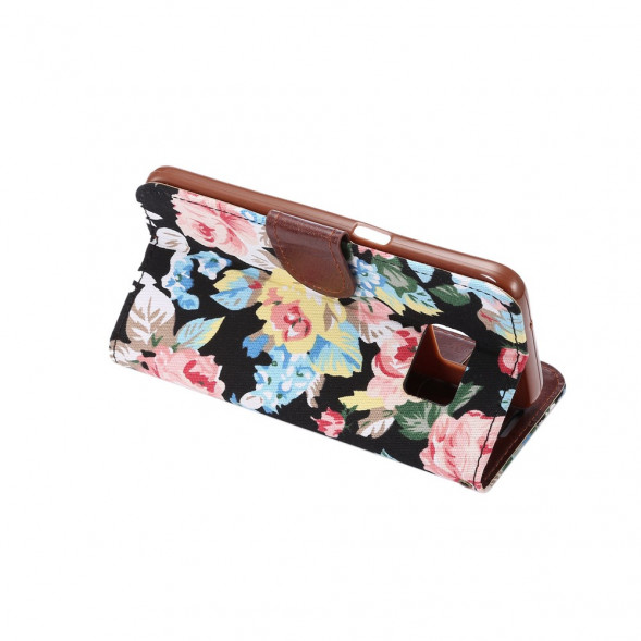 Чехол книжка с цветами для Samsung Galaxy S7 (SM-G930) (Черный)