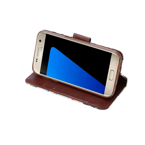 Чехол книжка с цветами для Samsung Galaxy S7 (SM-G930) (Черный)