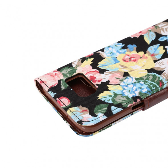 Чехол книжка с цветами для Samsung Galaxy S7 (SM-G930) (Черный)