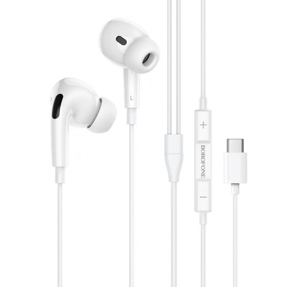 Проводные наушники Borofone BM80-Pro со штекерjv Type-C, микрофоном, длина 1.2 м (белые)