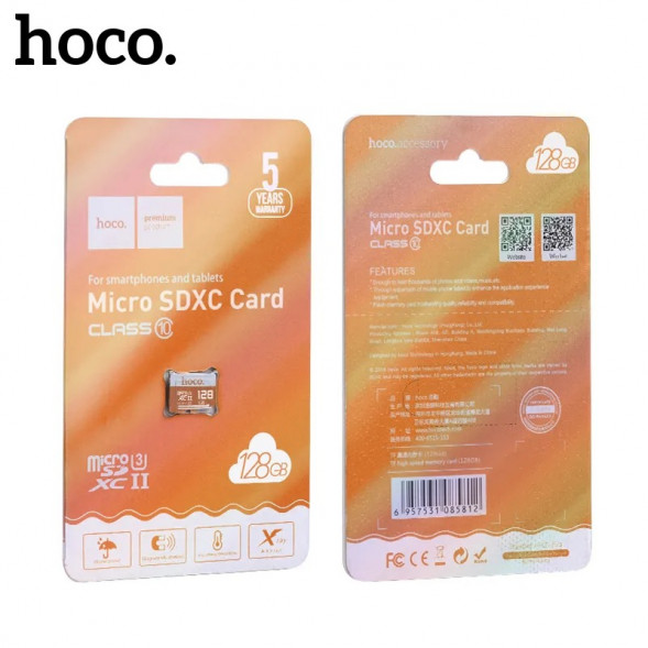 Карта памяти MicroSD 128 ГБ Hoco Class 10 Микро СД флешка для телефона, смартфона (Оранжевый)