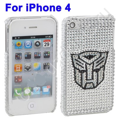 Чехол со стразами  для iPhone 4, 4s (робот серебро)