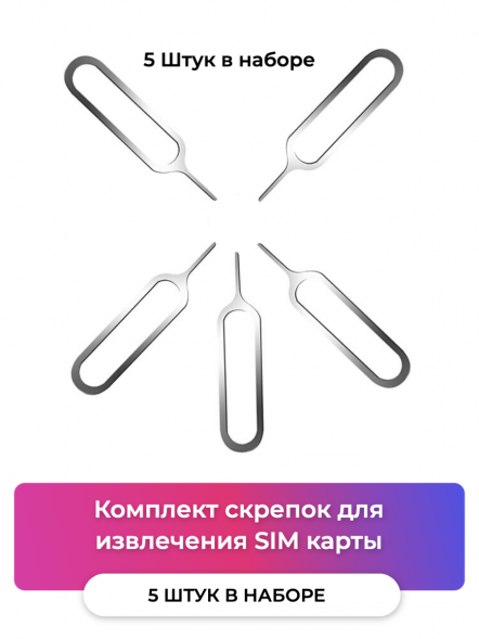 Ключ скрепка для телефона, айфона, андройда комплект из 5 штук извлечения симкарты