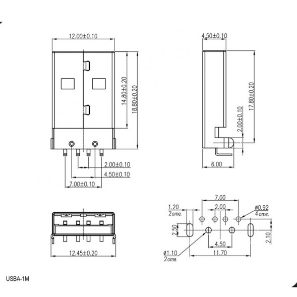 USBA-1M Вилка (M) USB, тип А (5 штук) Разъем универсальный