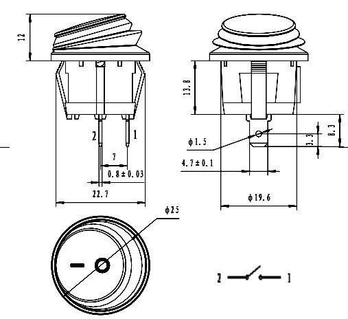 SB039 IP65 on-off ф20.2mm Переключатель клавишный (рокерный)