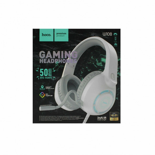 Наушники игровые HOCO W108 Sue 3.5 мм+USB, 2м, накладная, громкость +/- (белый)