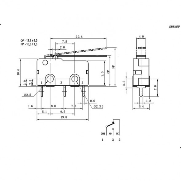 SM5-03P 250v 3a Микропереключатель с лапкой