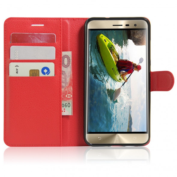 Чехол книжка с визитницей для Asus Zenfone 3 ZE552KL (Красный)