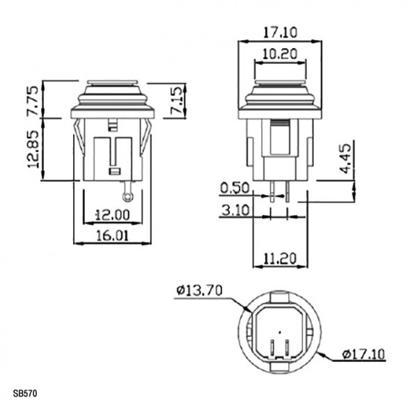 SB570-G IP65 off-(on) ф14mm Переключатель клавишный (рокерный)