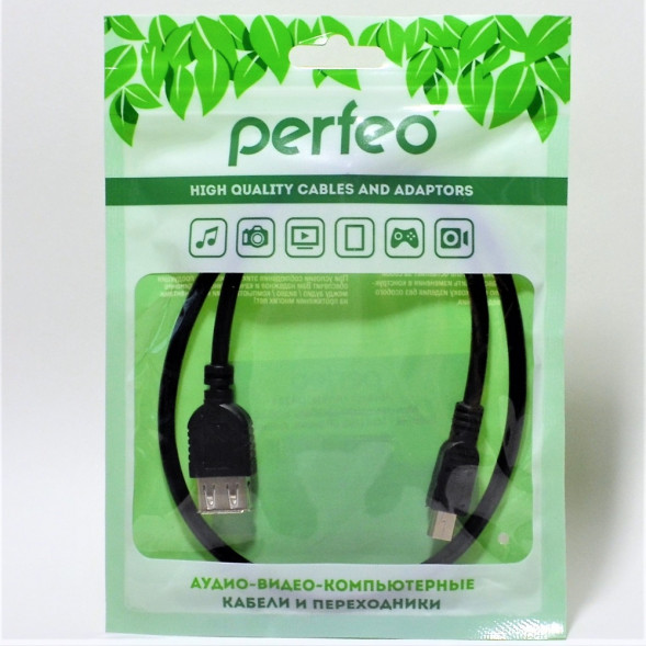 Кабель OTG мини USB - USB(f) Perfeo U4201 0.5м 2.1A (чёрный)