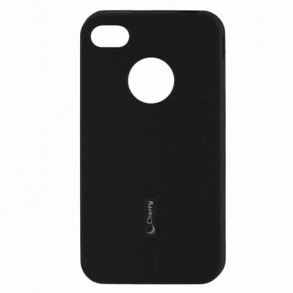 Чехол силиконовый Cherry для iPhone 4/4S (чёрный) с глянцевой плёнкой