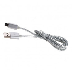 Кабель микро USB 1.0м 2.1A, ткань в переплёте (серебряный) техпак