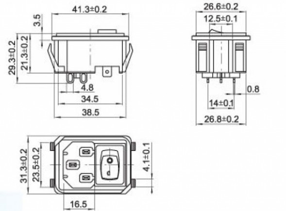 AC-002 (black) Разъем питания 220В гнездо на панель