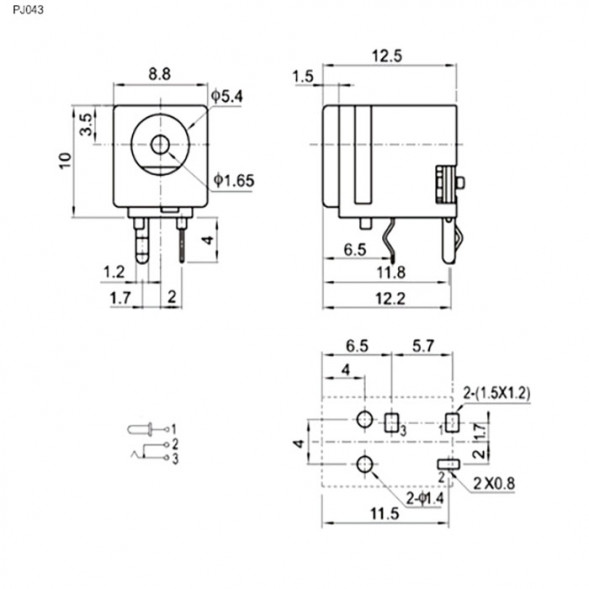 PJ043 1.65mm Разъем на плату