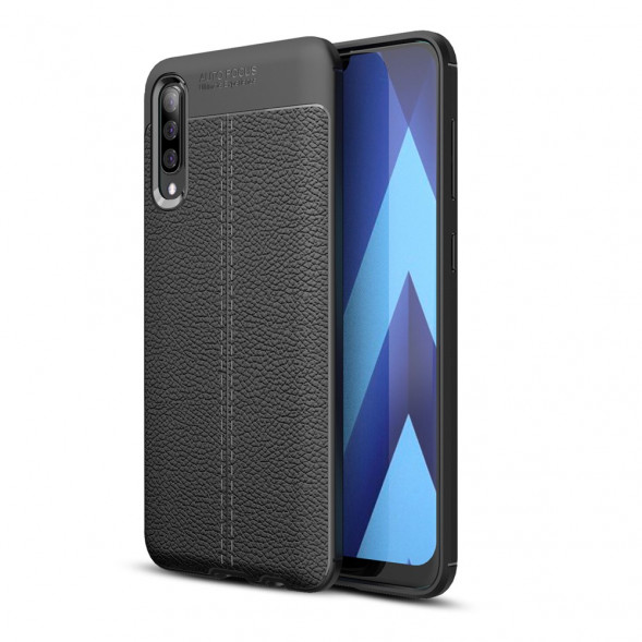 Чехол накладка Litchi Grain для Samsung Galaxy A50 (черный)