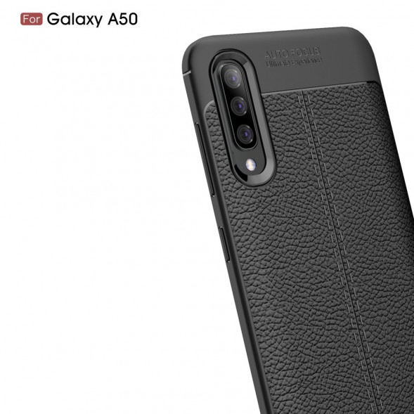 Чехол накладка Litchi Grain для Samsung Galaxy A50 (черный)
