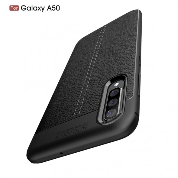 Чехол накладка Litchi Grain для Samsung Galaxy A50 (черный)