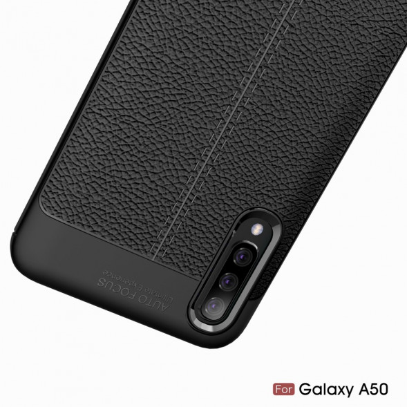 Чехол накладка Litchi Grain для Samsung Galaxy A50 (черный)