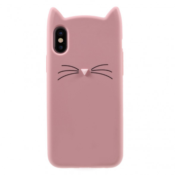 Чехол кошка с усами для iPhone 10, iPhone X (Розовый)