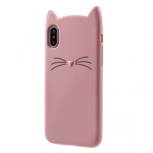 Чехол кошка с усами для iPhone 10, iPhone X (Розовый)