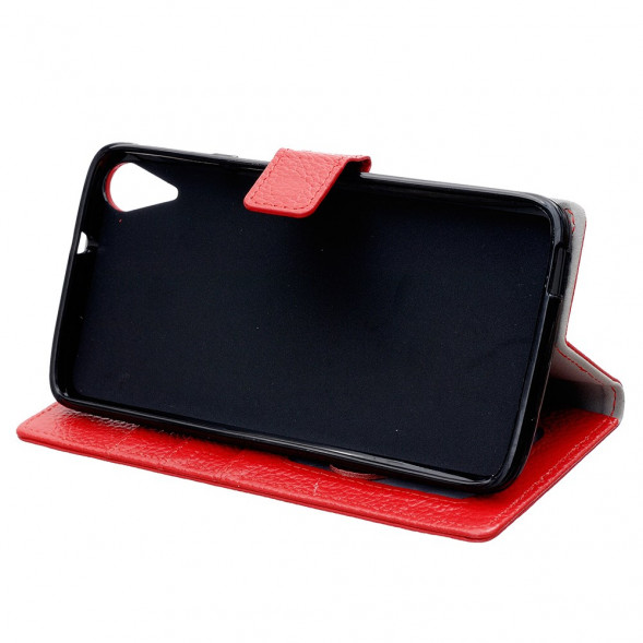 Кожаный чехол книжка с визитницей для HTC Desire 828 (Красный)