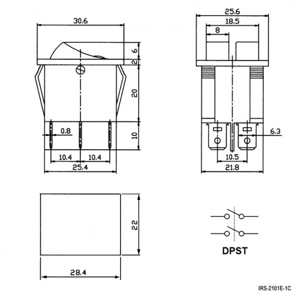 IRS-2101E-1C ON-OFF Переключатель клавишный (рокерный) двойной