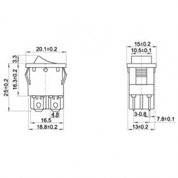 Переключатель ON-OFF 6A 250VAC 2Pin KCD1-110 10x22мм (красная клавиша)