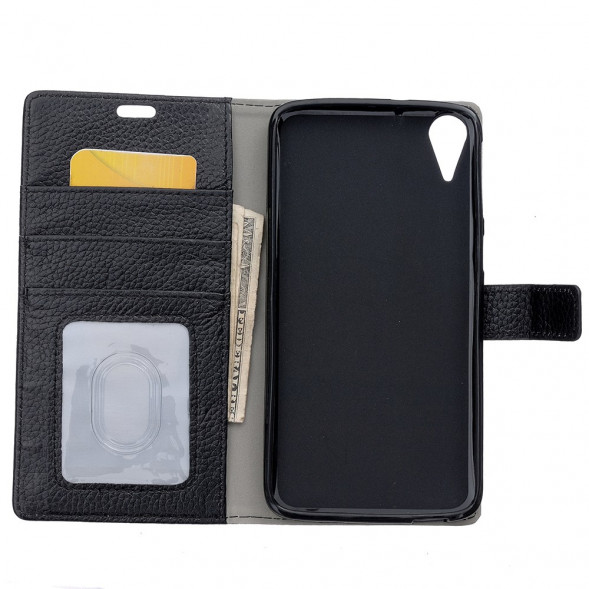 Кожаный чехол книжка с визитницей для HTC Desire 828 (Черный)