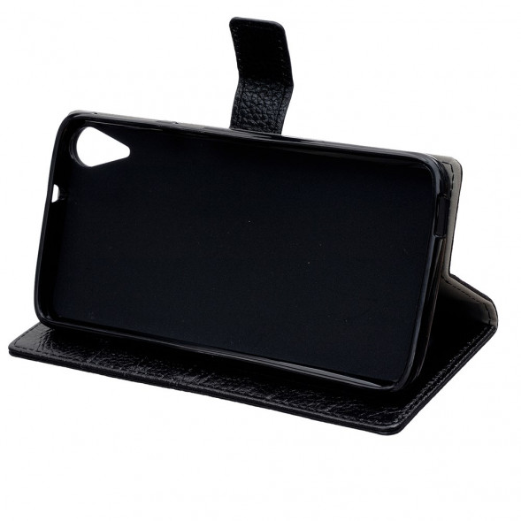 Кожаный чехол книжка с визитницей для HTC Desire 828 (Черный)