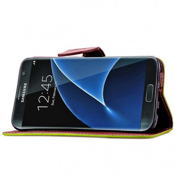 Чехол книжка с застежкой цветок для Samsung Galaxy S7 Edge G935 (Зеленый)