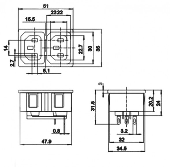 AC-005 Разъем питания 220В гнездо на панель