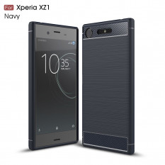 Чехол накладка Carbon Fiber для Sony Xperia XZ1 (темно-синий)