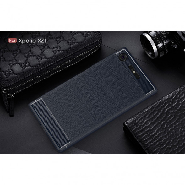 Чехол накладка Carbon Fiber для Sony Xperia XZ1 (темно-синий)