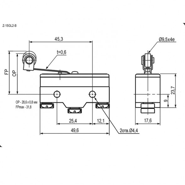 Z-15GL2-B 15A/250VAC Кнопка микропереключатель с роликом