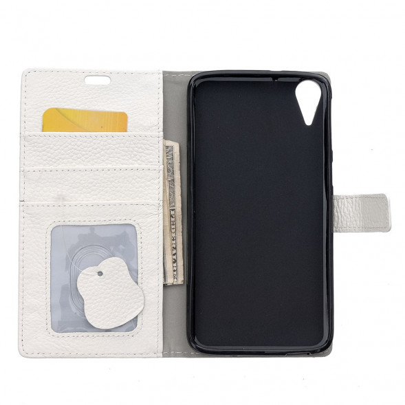 Кожаный чехол книжка с визитницей для HTC Desire 828 (Белый)