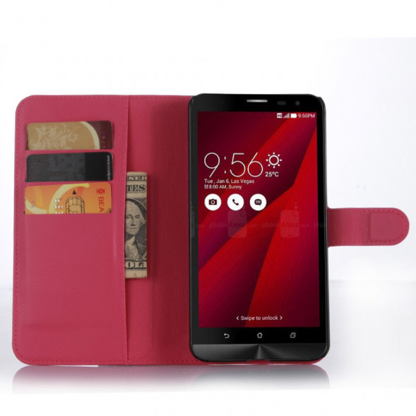 Чехол книжка с визитницей для Asus Zenfone 2 Laser ZE601KL (Малиновый)