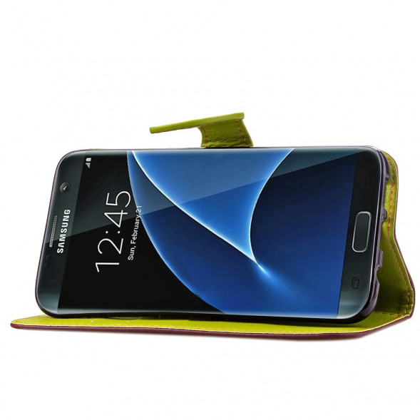 Чехол книжка с застежкой цветок для Samsung Galaxy S7 Edge G935 (Коричневый)