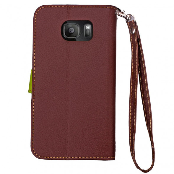 Чехол книжка с застежкой цветок для Samsung Galaxy S7 Edge G935 (Коричневый)