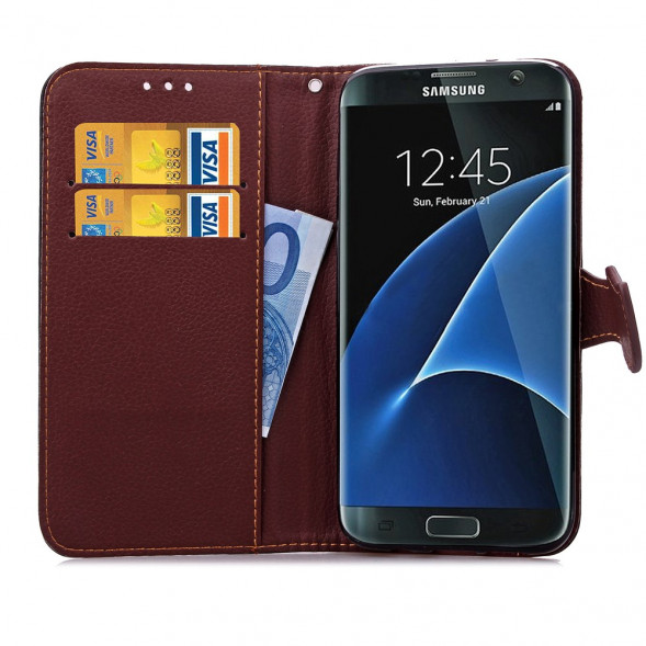 Чехол книжка с застежкой цветок для Samsung Galaxy S7 Edge G935 (Коричневый)