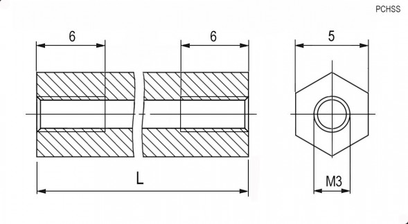 PCHSS-20 Стойка монтажная шестигранная для печатной платы