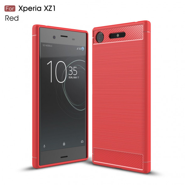 Чехол накладка Carbon Fiber для Sony Xperia XZ1 (красный)