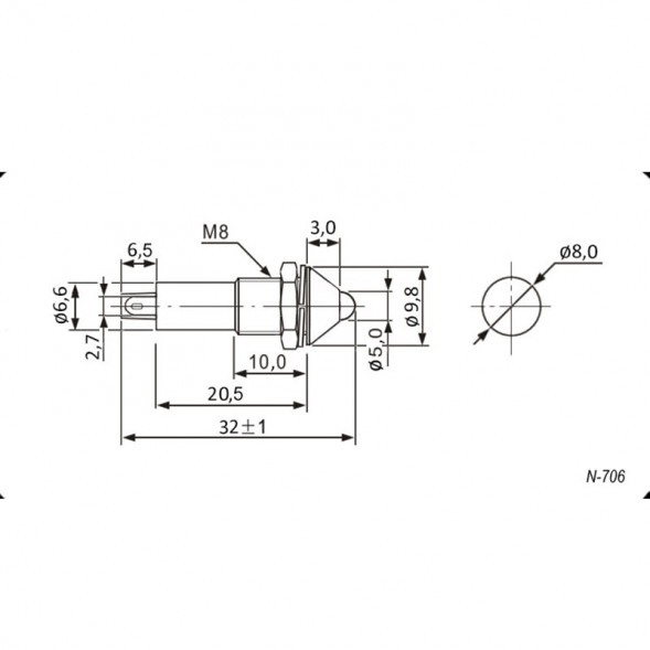 N-706-G 220V Индикаторная лампа в корпусе (зеленый)