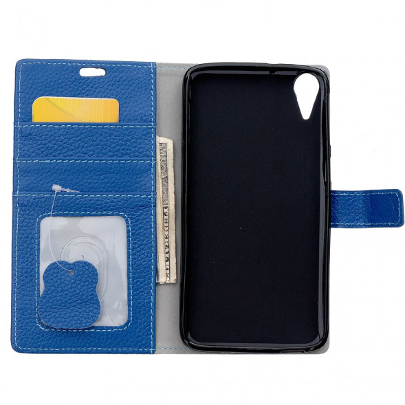 Кожаный чехол книжка с визитницей для HTC Desire 828 (Синий)