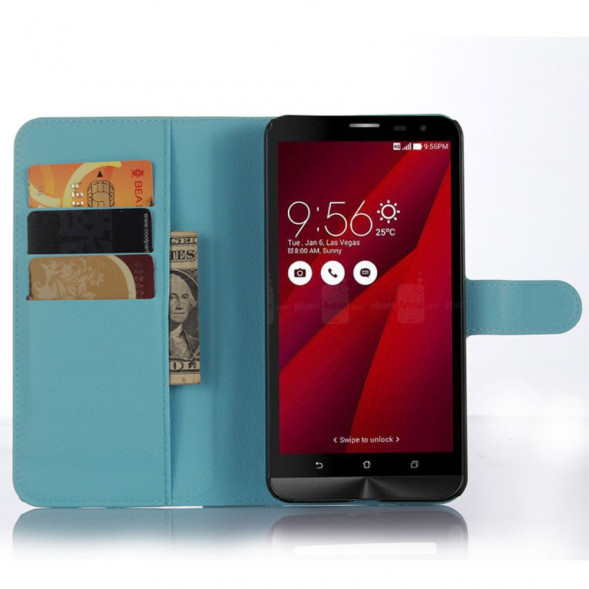 Чехол книжка с визитницей для Asus Zenfone 2 Laser ZE601KL (Голубой)